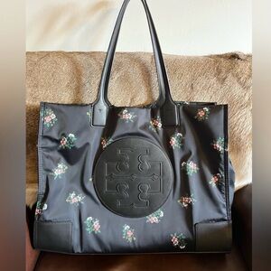 Tory Burch Black Floral Tote Bag